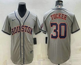 Wholesale Cheap Men\'s Houston Astros #30 Kyle Tucker Grey With Patch Stitched MLB Cool Base Nike Jersey