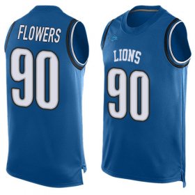 Wholesale Cheap Nike Lions #90 Trey Flowers Blue Team Color Men\'s Stitched NFL Limited Tank Top Jersey