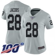 Wholesale Cheap Nike Raiders #28 Josh Jacobs Silver Women's Stitched NFL Limited Inverted Legend 100th Season Jersey