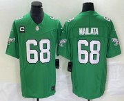 Wholesale Cheap Men's Philadelphia Eagles #68 Jordan Mailata Green C Patch 2023 FUSE Vapor Limited Throwback Stitched Jersey -
