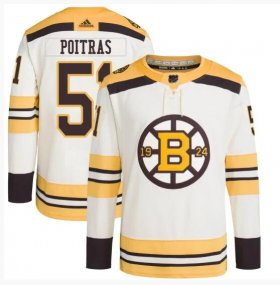 Cheap Men\'s Boston Bruins #51 Matthew Poitras Cream 100th Anniversary Stitched Jersey