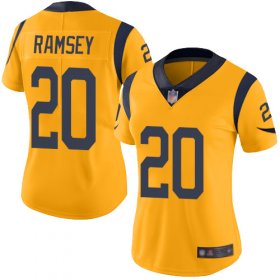Wholesale Cheap Nike Rams #20 Jalen Ramsey Gold Women\'s Stitched NFL Limited Rush Jersey
