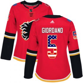 Wholesale Cheap Adidas Flames #5 Mark Giordano Red Home Authentic USA Flag Women\'s Stitched NHL Jersey