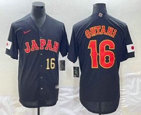 Cheap Men\'s Japan Baseball #16 Shohei Ohtani Number 2023 Black World Classic Stitched Jersey