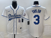 Wholesale Cheap Men's Los Angeles Dodgers #3 Chris Taylor White With Patch Cool Base Stitched Baseball Jersey1