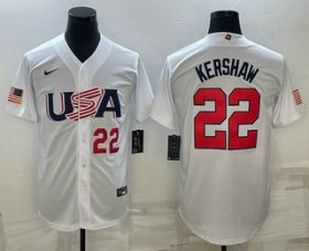 Cheap Men\'s USA Baseball #22 Clayton Kershaw Number 2023 White World Baseball Classic Stitched Jersey