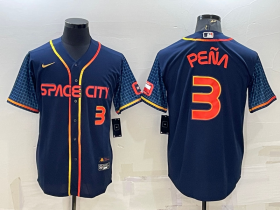 Wholesale Cheap Men\'s Houston Astros #3 Jeremy Pena Number 2022 Navy Blue City Connect Cool Base Stitched Jersey