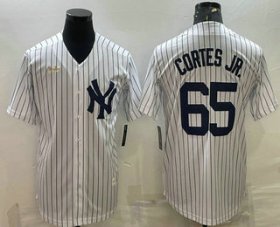 Wholesale Cheap Men\'s New York Yankees #65 Nestor Cortes Jr White Pinstripe Stitched MLB Cool Base Nike Jersey