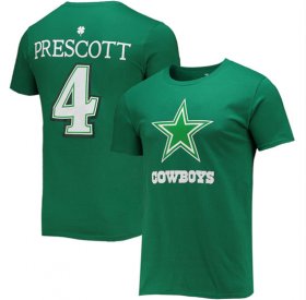 Wholesale Cheap Men\'s Dallas Cowboys #4 Dak Prescott Green St. Patrick\'s Day Icon Player T-Shirt