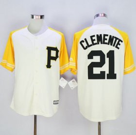 Wholesale Cheap Pirates #21 Roberto Clemente Cream/Gold Exclusive New Cool Base Stitched MLB Jersey