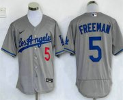 Wholesale Cheap Men's Los Angeles Dodgers #5 Freddie Freeman Grey With Los Stitched MLB Flex Base Nike Jersey