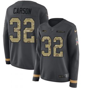 Wholesale Cheap Nike Seahawks #32 Chris Carson Anthracite Salute to Service Women\'s Stitched NFL Limited Therma Long Sleeve Jersey