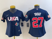 Cheap Women's USA Baseball #27 Mike Trout 2023 Navy World Classic Stitched Jersey1