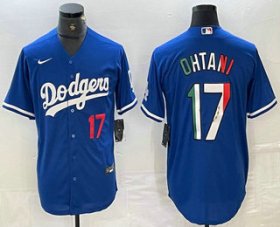 Cheap Men\'s Los Angeles Dodgers #17 Shohei Ohtani Number Mexico Blue Cool Base Stitched Jerseys