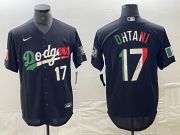 Cheap Men's Los Angeles Dodgers #17 Shohei Ohtani Number Mexico Black Cool Base Stitched Baseball Jersey