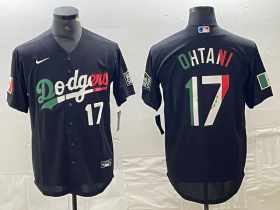 Cheap Men\'s Los Angeles Dodgers #17 Shohei Ohtani Number Mexico Black Cool Base Stitched Baseball Jersey