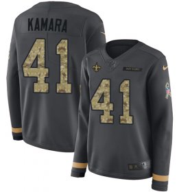 Wholesale Cheap Nike Saints #41 Alvin Kamara Anthracite Salute to Service Women\'s Stitched NFL Limited Therma Long Sleeve Jersey