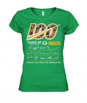 Wholesale Cheap Green Bay Packers 100 Seasons Memories Women\'s T-Shirt Green
