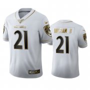 Wholesale Cheap Baltimore Ravens #21 Mark Ingram II Men's Nike White Golden Edition Vapor Limited NFL 100 Jersey