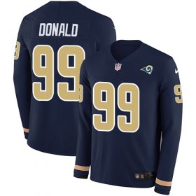 Wholesale Cheap Nike Rams #99 Aaron Donald Navy Blue Team Color Men\'s Stitched NFL Limited Therma Long Sleeve Jersey