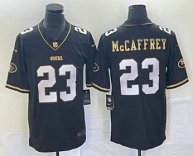 Wholesale Cheap Men\'s San Francisco 49ers #23 Christian McCaffrey Black Gold Vapor Untouchable Limited Stitched Jersey