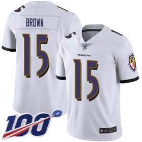 Wholesale Cheap Nike Ravens #15 Marquise Brown White Men\'s Stitched NFL 100th Season Vapor Limited Jersey