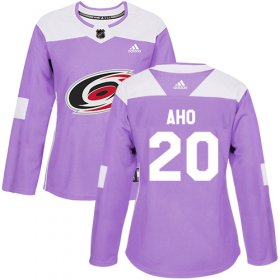 Wholesale Cheap Adidas Hurricanes #20 Sebastian Aho Purple Authentic Fights Cancer Women\'s Stitched NHL Jersey