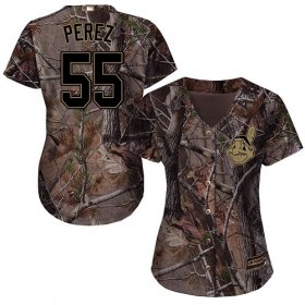 Wholesale Cheap Indians #55 Roberto Perez Camo Realtree Collection Cool Base Women\'s Stitched MLB Jersey