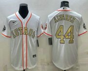 Wholesale Cheap Men's Houston Astros #44 Yordan Alvarez White Gold 2022 World Series Champions Stitched Cool Base Nike Jersey