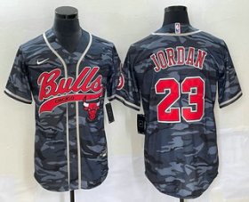 Wholesale Cheap Men\'s Chicago Bulls #23 Michael Jordan Black Camo With Patch Cool Base Stitched Baseball Jersey