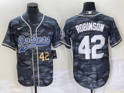 Wholesale Cheap Men's Los Angeles Dodgers #42 Jackie Robinson Number Grey Camo Cool Base With Patch Stitched Baseball Jersey