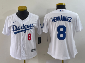 Wholesale Cheap Women\'s Los Angeles Dodgers #8 Kike Hernandez Number White Stitched Cool Base Nike Jersey