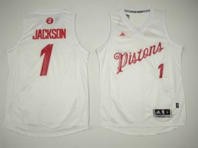 Wholesale Cheap Men\'s Detroit Pistons #1 Reggie Jackson adidas White 2016 Christmas Day Stitched NBA Swingman Jersey