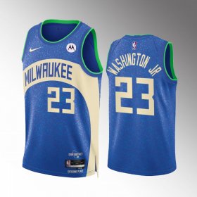 Men\'s Milwaukee Bucks #23 TyTy Washington Jr. Blue 2023-24 City Edition Stitched Basketball Jersey