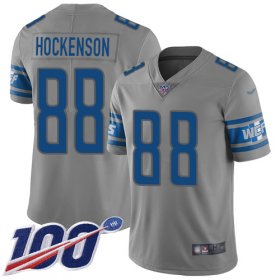 Wholesale Cheap Nike Lions #88 T.J. Hockenson Gray Men\'s Stitched NFL Limited Inverted Legend 100th Season Jersey