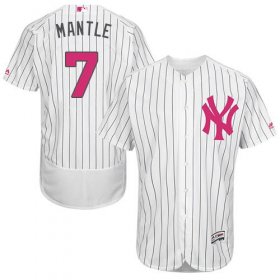 Wholesale Cheap Yankees #7 Mickey Mantle White Strip Flexbase Authentic Collection Mother\'s Day Stitched MLB Jersey