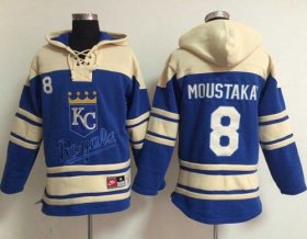 Wholesale Cheap Royals #8 Mike Moustakas Light Blue Sawyer Hooded Sweatshirt MLB Hoodie