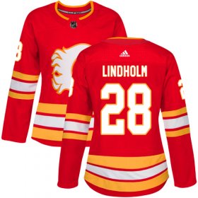 Wholesale Cheap Adidas Flames #28 Elias Lindholm Red Alternate Authentic Women\'s Stitched NHL Jersey