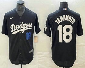 Cheap Men\'s Los Angeles Dodgers #18 Yoshinobu Yamamoto Number Black Turn Back The Clock Stitched Cool Base Jersey