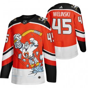 Wholesale Cheap Anaheim Ducks #45 Andy Welinski Red Men\'s Adidas 2020-21 Reverse Retro Alternate NHL Jersey