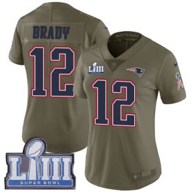 Wholesale Cheap Nike Patriots #12 Tom Brady Olive Super Bowl LIII Bound Women\'s Stitched NFL Limited 2017 Salute to Service Jersey