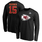 Wholesale Cheap Men's Kansas City Chiefs #15 Patrick Mahomes NFL Black Super Bowl LIV Bound Halfback Player Name & Number Long Sleeve T-Shirt