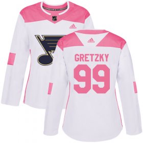 Wholesale Cheap Adidas Blues #99 Wayne Gretzky White/Pink Authentic Fashion Women\'s Stitched NHL Jersey