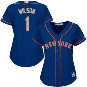 Wholesale Cheap Mets #1 Mookie Wilson Blue(Grey NO.) Alternate Women\'s Stitched MLB Jersey
