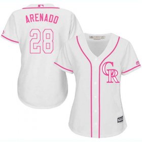 Wholesale Cheap Rockies #28 Nolan Arenado White/Pink Fashion Women\'s Stitched MLB Jersey