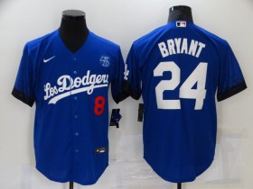 Wholesale Cheap Men\'s Los Angeles Dodgers #8 #24 Kobe Bryant Blue 2021 City Connect Number Cool Base Stitched Jersey