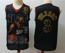 Wholesale Cheap Men\'s Philadelphia 76ers #3 Allen Iverson Black Fashion Limited Jersey