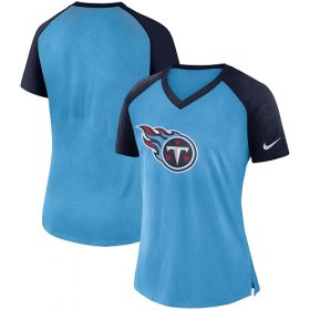 Wholesale Cheap Women\'s Tennessee Titans Nike Light Blue-Navy Top V-Neck T-Shirt