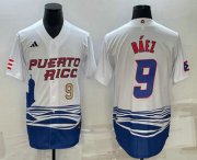 Cheap Men's Puerto Rico Baseball #9 Javier Baez Number White 2023 World Baseball Classic Stitched Jerseys