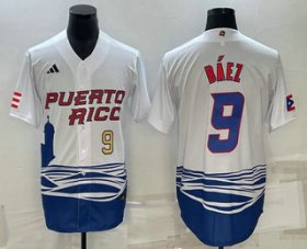 Cheap Men\'s Puerto Rico Baseball #9 Javier Baez Number White 2023 World Baseball Classic Stitched Jerseys